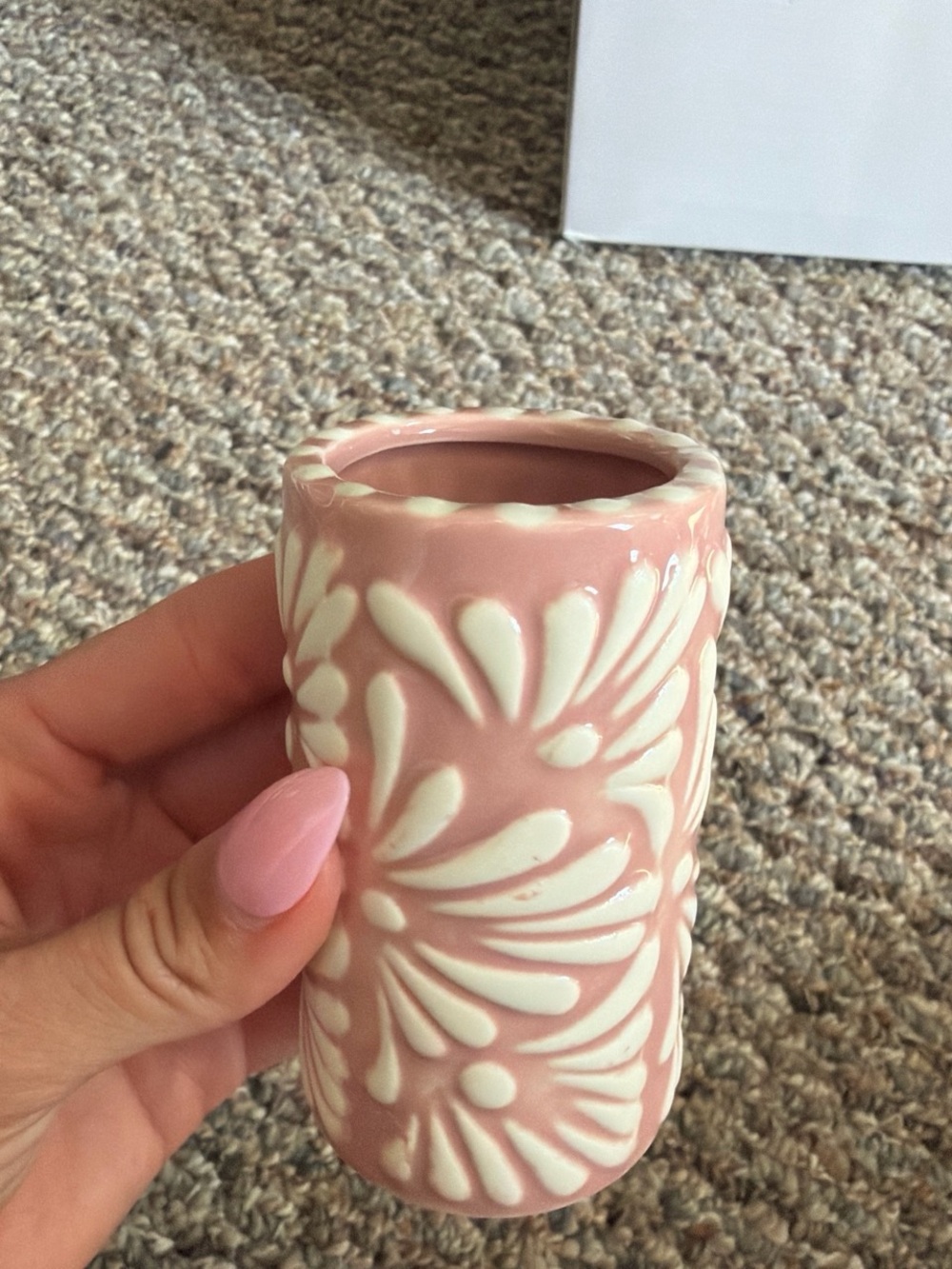 Pink and White Floral Ceramic Tumbler